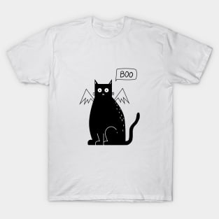 Cute Black Cat - Halloween Costume spooky kitty Bat wings Black White T-Shirt